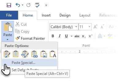 Microsoft Word Paste Специальный щелчок правой кнопкой мыши