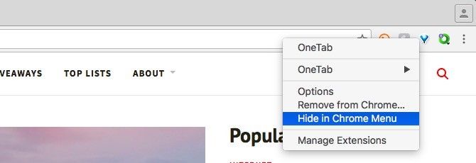 Кнопка меню Chrome Hide
