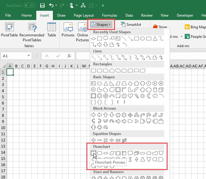 Выберите фигуру в Excel