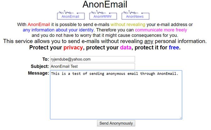 как отправить полностью анонимные письма