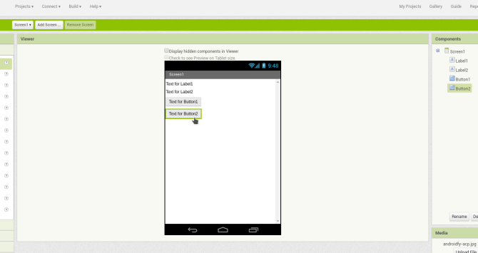 android создать приложение appinventor screen1 виджеты