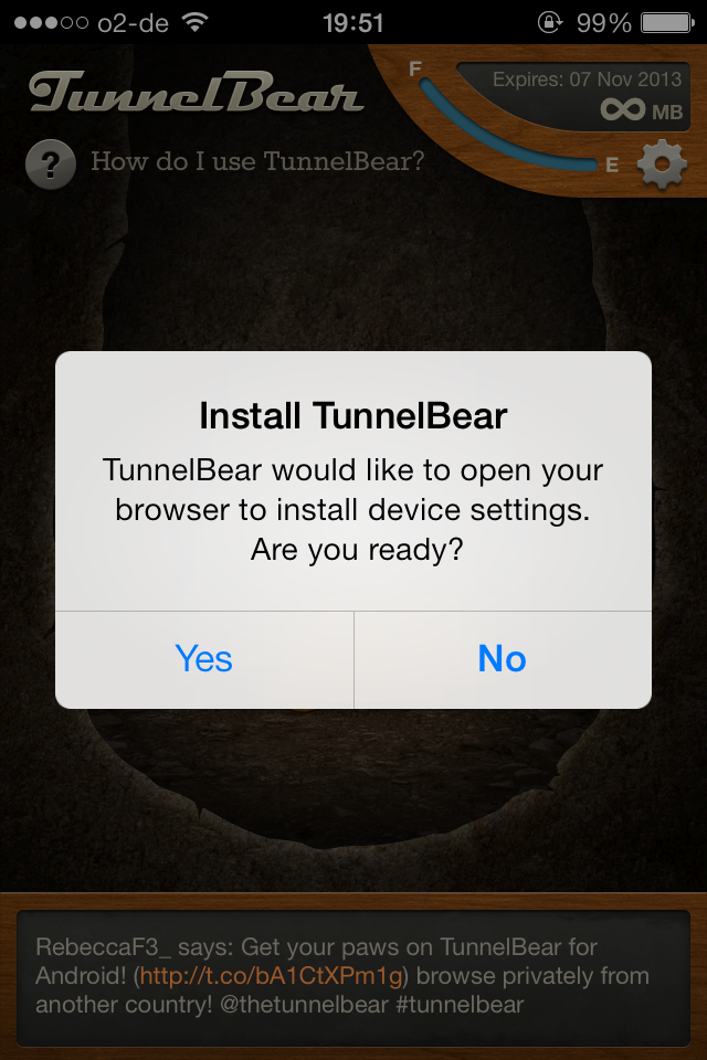 Настройте VPN на своем iPhone за считанные минуты с Tunnelbear tunnelbear3