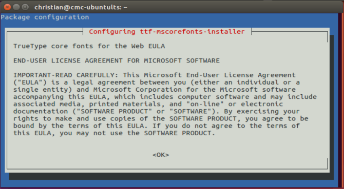 Как установить текстовые шрифты Microsoft в Ubuntu Linux muo linux ms fonts eula