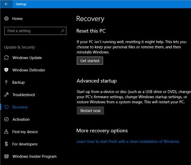 Восстановите Windows 10 с помощью Reset this PC