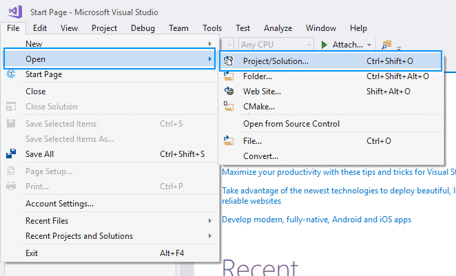 Visual Studio Open Solution