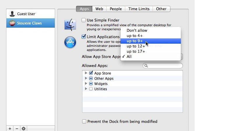 Установите возрастной диапазон для приложений в Mac OS X Родительские учетные записи