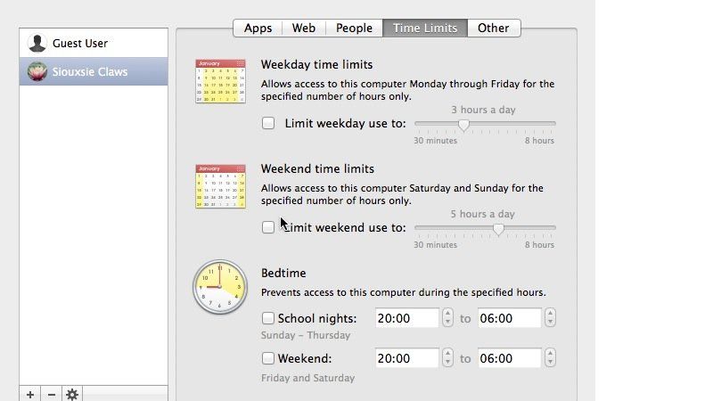 Установите ограничения по времени в Mac OS X Родительский контроль