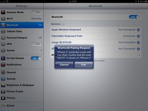 Подключение iPad к персональной точке доступа через Bluetooth