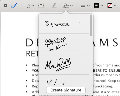 Добавить подпись Mac
