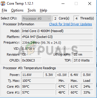 Проверка температуры процессора в Core Temp