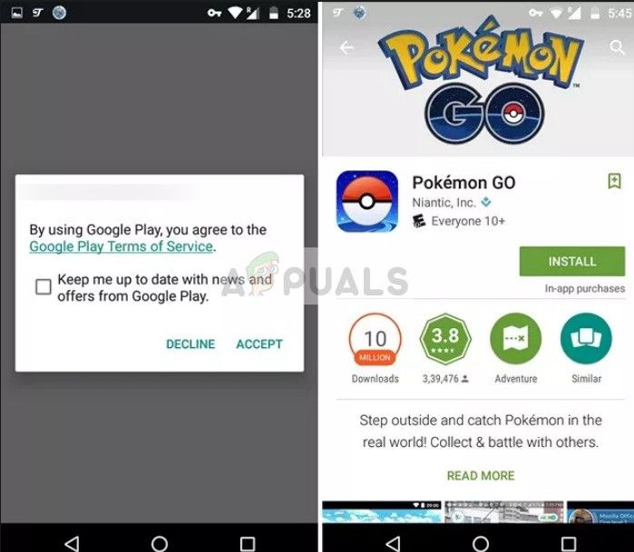 Установка Pokemon Go в Google Play Store