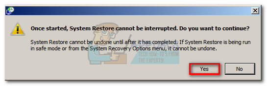 Подтвердите, что вы хотите восстановить компьютер, используя точку восстановления системы