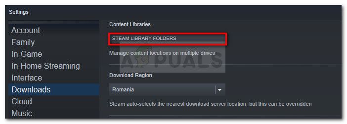 Перейдите в раздел «Загрузки» и нажмите «Папки библиотеки Steam».