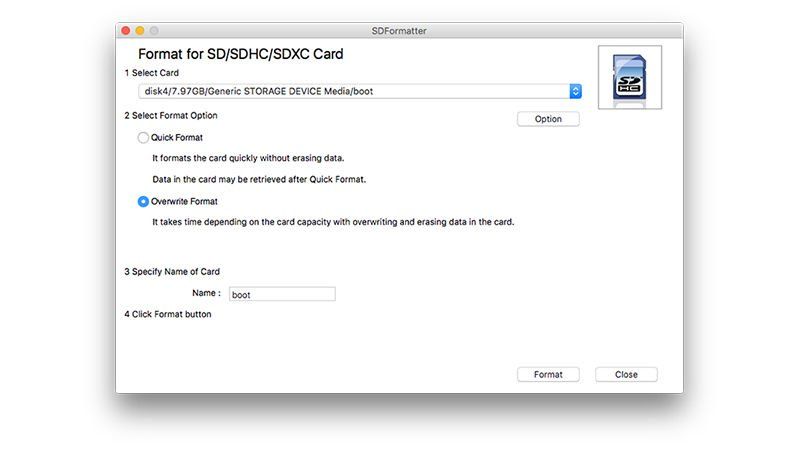 Как настроить Raspberry Pi 3 с Mac: отформатировать SD-карту