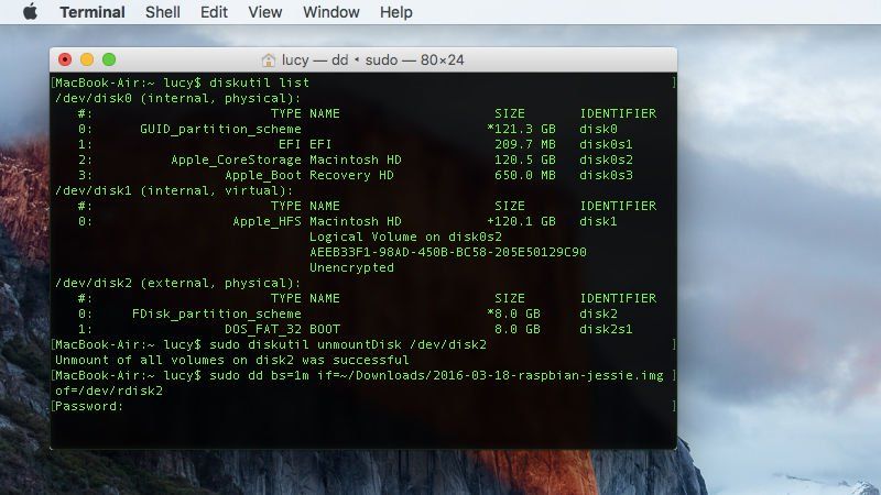 Как настроить Raspberry Pi 3 с Mac: Использование DD из терминала