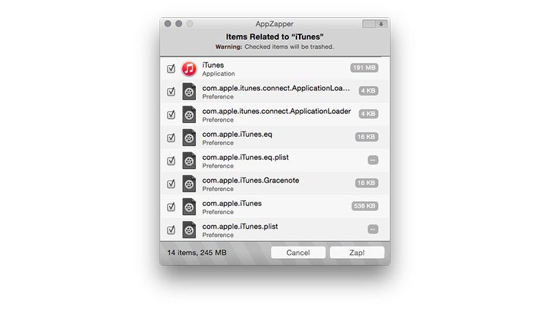 Используйте AppZapper для удаления iTunes 12