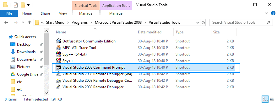 Командная строка разработчика Visual Studio