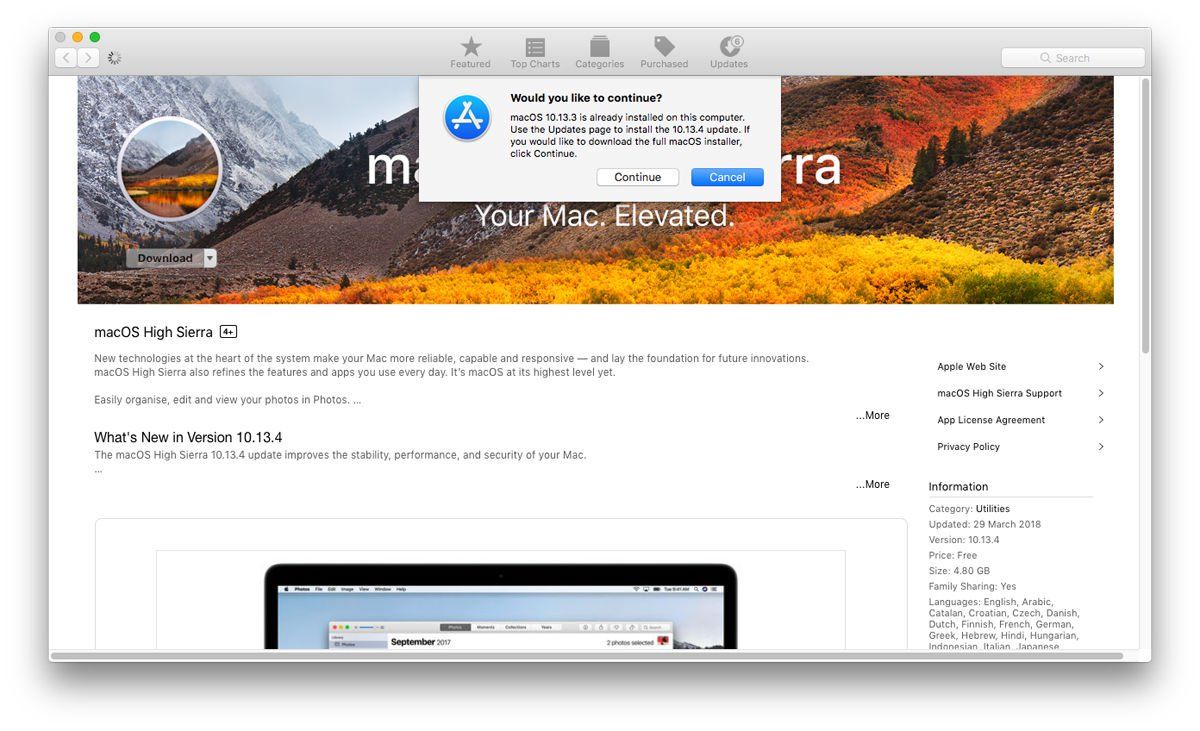 Как создать раздел восстановления Mac: установщик macOS High Sierra