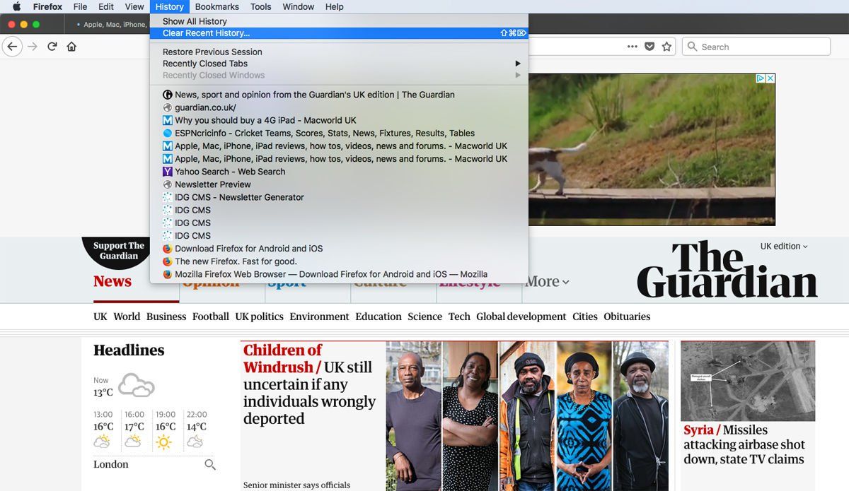 Как удалить историю просмотра веб-страниц на Mac: Firefox