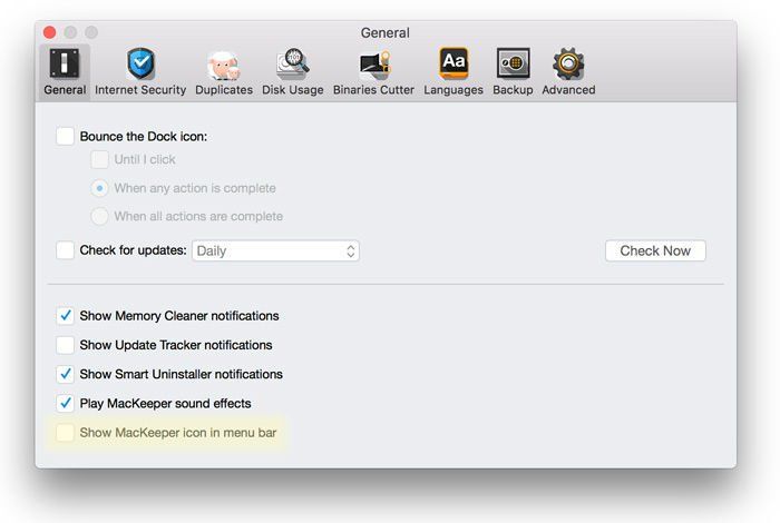 Как удалить MacKeeper на Mac: настройки строки меню
