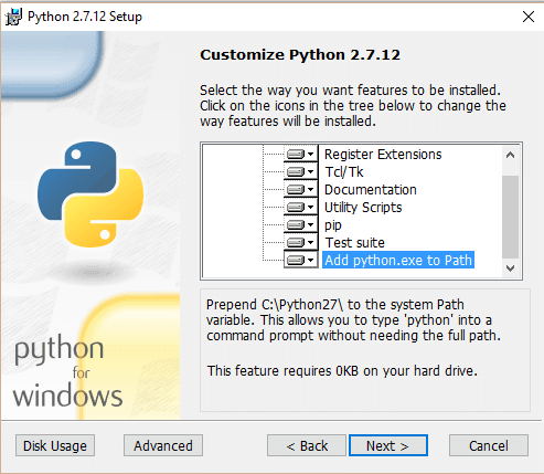 Переменная среды установки Windows установщика Python 2.7