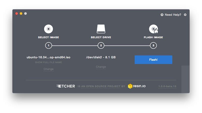 Установите Linux на Mac с Etcher