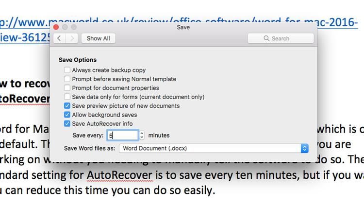 Как восстановить утерянные документы в Word для Mac: изменение частоты автосохранения