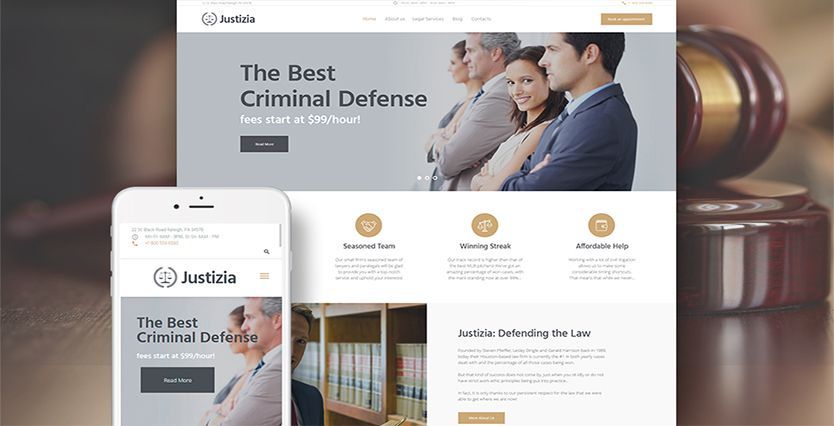 Justizia - адвокатские услуги, адаптивная тема WordPress