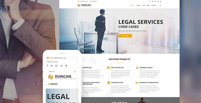 Дункан - адвокатская компания, отзывчивая тема WordPress