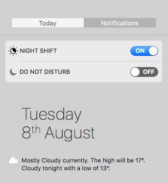 Как использовать и включить Night Shift на Mac: Центр уведомлений