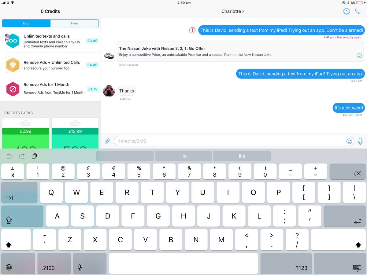 Как отправить текст с iPad: TextMe