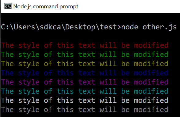 Пользовательский цвет текста node.js