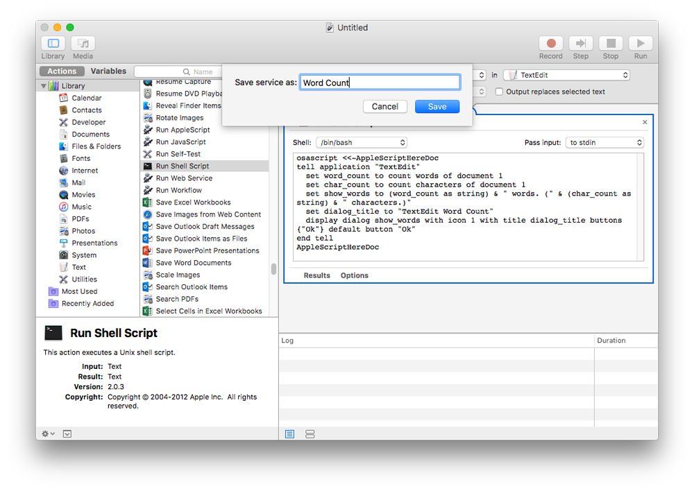 Как сделать подсчет слов в TextEdit на Mac: Automator