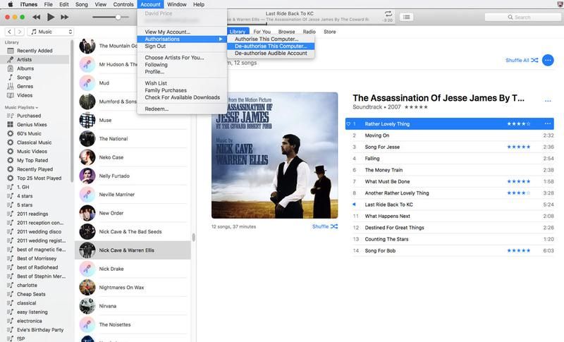 Как деавторизовать iTunes на Mac