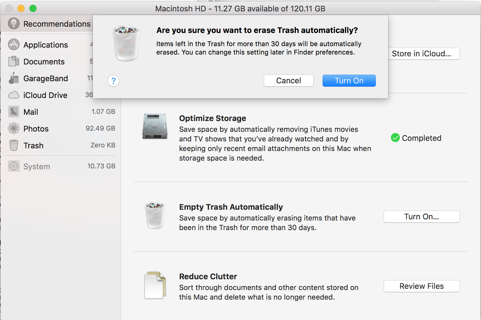 Как освободить место на Mac: Очистить корзину автоматически