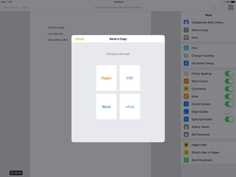 Как редактировать файл .docx на iPad: отправить копию