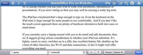 Quickoffice Pro HD iPad Найти и заменить