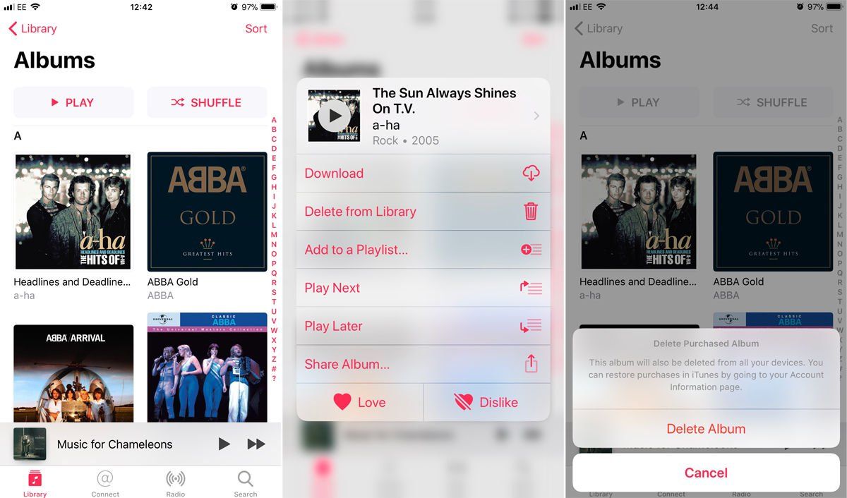 Как удалить музыку с iPhone: Альбомы