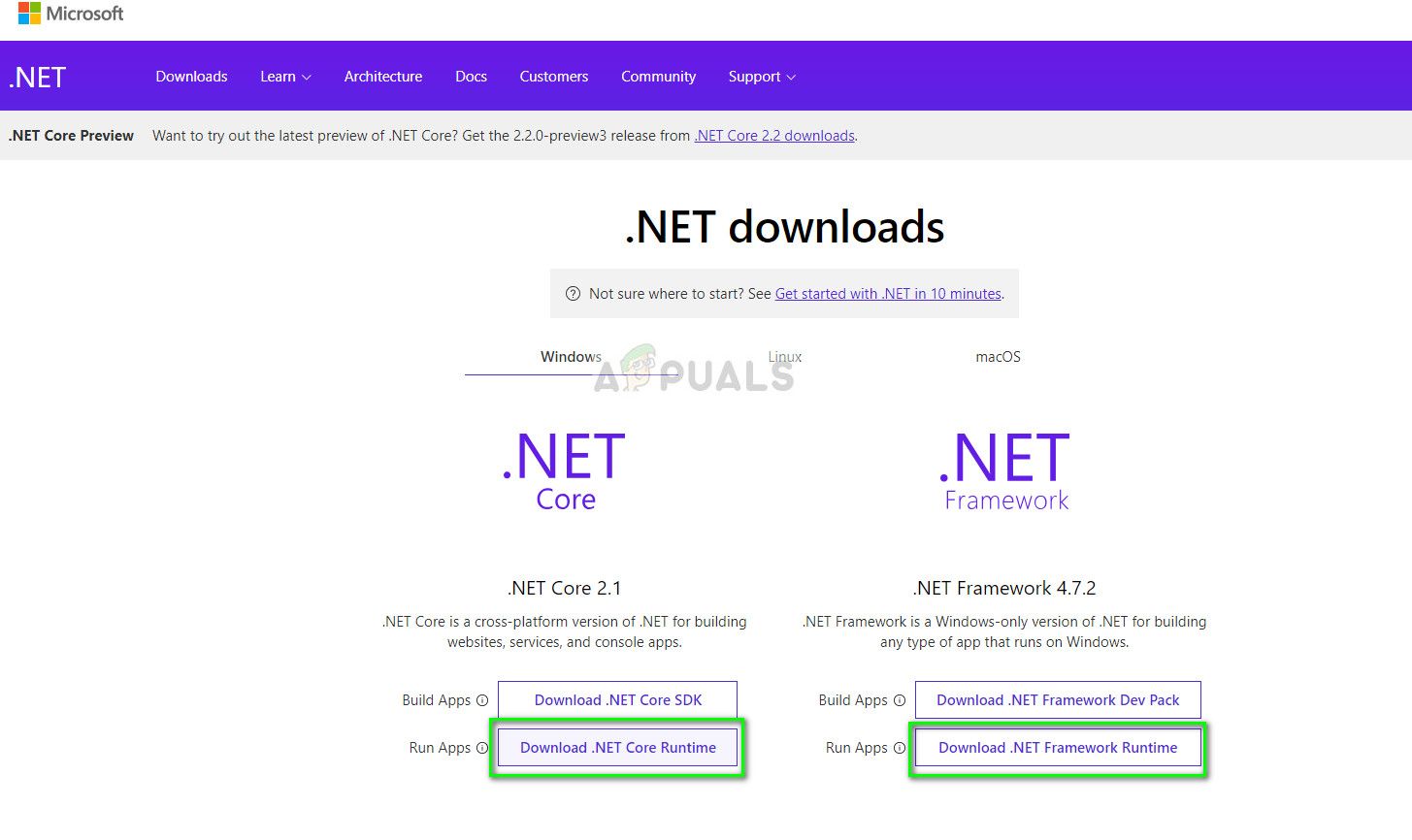 .NET Core / Framework скачать Windows 10