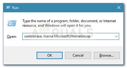 Диалог запуска: control.exe / имя Microsoft.HomeGroup
