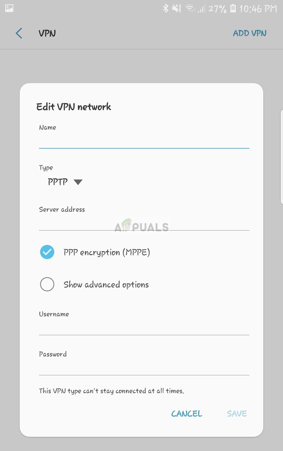 Добавление информации о VPN