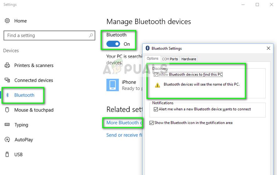 Разрешить Bluetooth-устройствам находить этот ПК - Настройки Windows