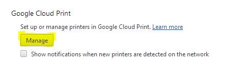 Google Cloud Print Manage
