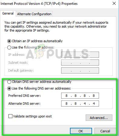 Настройка Google's DNS Server against the connected network