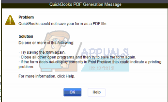 QuickBooks не удалось сохранить вашу форму в виде файла PDF