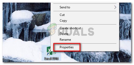 Щелкните правой кнопкой мыши исполняемый файл Excel и выберите «Свойства».