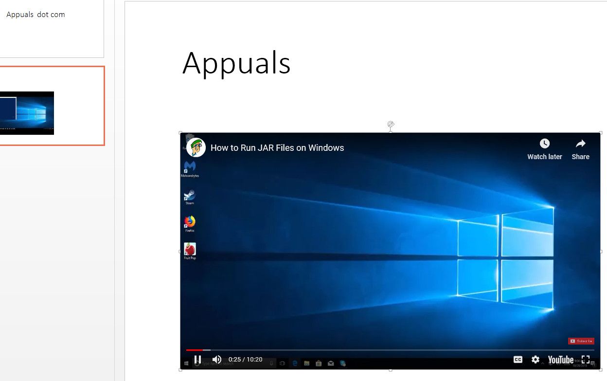 Видео встроено в PowerPoint в Windows 10
