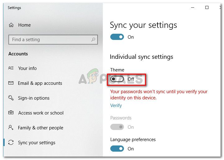 Отключение синхронизации тем в Windows 10