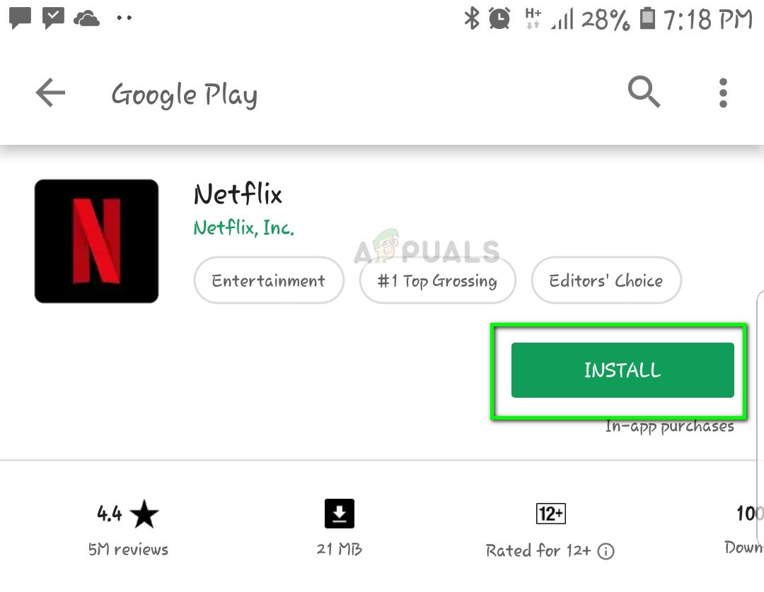 Установка Netflix - Play Store