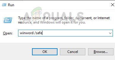 Открытие Word в безопасном режиме в Windows 10